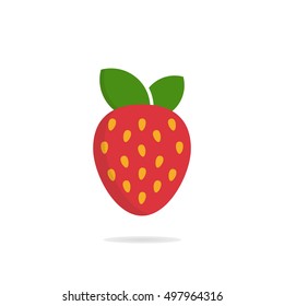 Minimalistic red strawberry isolated on white background. Strawberry flat icon. Business logo template