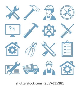 Minimalistic Repair and Maintenance Silhouette Icons Set Collection