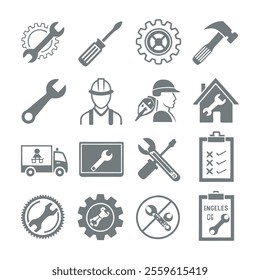 Minimalistic Repair and Maintenance Silhouette Icons Set Collection