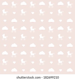 Minimalistic repeat kids wall paper decor. Soft old pink color background.