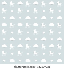 Minimalistic repeat kids wall paper decor. Soft blue color background.