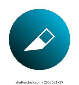 Representação minimalista de um símbolo de ferramenta de borracha digital dentro de um fundo de esfera azul gradiente para web design