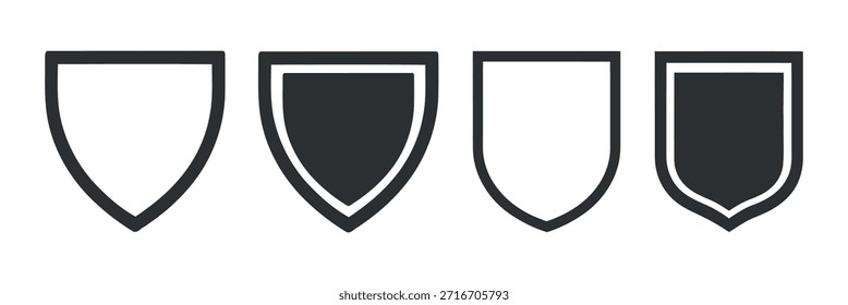 a minimalistic representation displays four black and white shield shaped icons arranged in a row symbolizing protection or defense high quality