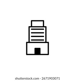 Una representación minimalista de un rascacielos moderno, mostrando líneas limpias y una estructura simplificada. Esta Imagen evoca una sensación de progreso urbano y fortaleza corporativa, encarnando la esencia de