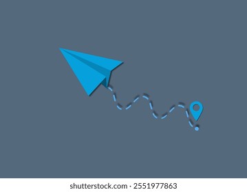 A minimalistic representation of a paper airplane soaring through a whimsical dashed trail in motion.