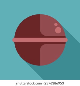 Minimalistic representation of a red planet rotating, featuring a distinct horizontal ring and two smaller spherical structures 