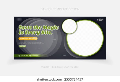 Minimalistic restaurant banner template with vibrant designs, editable layouts, and dynamic food placeholders.