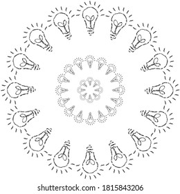 Minimalistic retro light bulb black chalk circle pattern on white background
