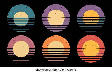 Minimalistic retro vintage aesthetic inspired 80s vaporwave art vector illustration set