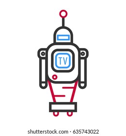 Minimalistic robot with TV screen and antenna on wheels
