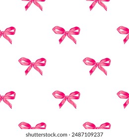 Minimalistic romantic bow print. Pink bows on a white background. Vector seamless pattern. Cute trendy illustration for adult and children's clothing, home textiles and wrapping paper.