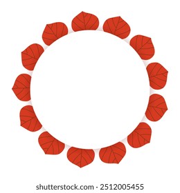 Minimalistic round background with Autumn Leaves and shadows. Simple circle Frame with empty space for text in Fall season. Hand drawn botanical plant parts in heart shape for posters banner and card.
