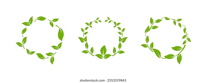 A minimalistic round green leaf icon with a circular outline, symbolizing sustainability, organic lifestyles, and eco friendly products, perfect for nature inspired logos and stickers.