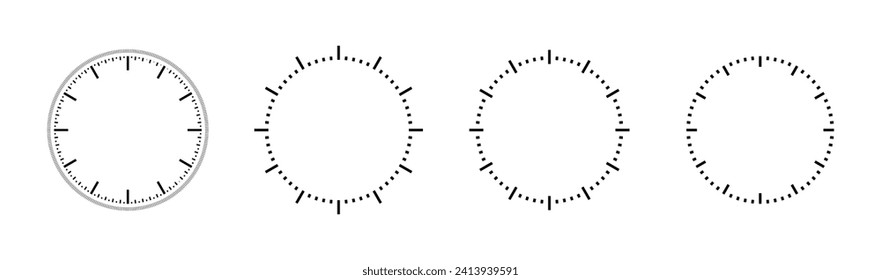 Minimalistic Round Meter Scale Measure. Dial Gauge Stripes Around the Circle. Timer or Stopwatch Logo Countdown. Circular Icon with Lines. Time Sign or Logo Concept. Vector Illustration.