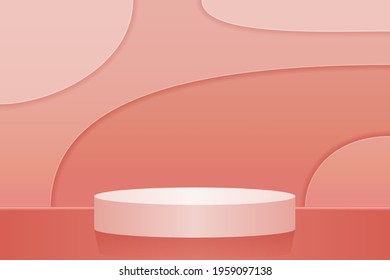 Minimalistic round scene for presentation. Abstract pink background, cut paper style. 3d, vector, realism. Product Podium for advertising exhibition.