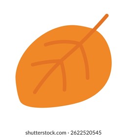 Minimalistic rounded autumn leaf in flat cartoon style. Orange fall foliage doodle illustration.