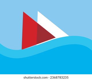 Minimalistic sailing vector illustration with triangular sails and wave