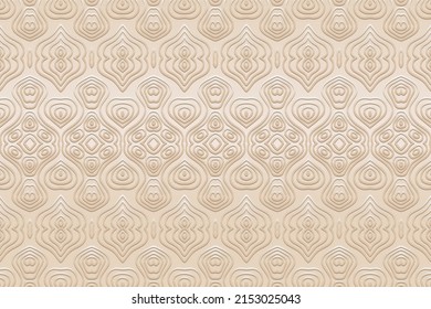 Minimalistische Satin-Prägung, heller Hintergrund, exotisches Cover-Design. Geometrisches elegantes 3D-Muster, ethnische Textur in handgezeichnet Stil. Motive aus Orient, Asien, Indien, Mexiko, Aztec, Peru.