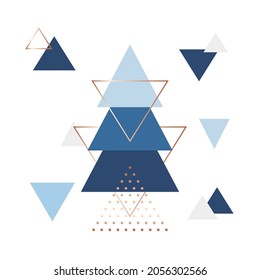 Minimalistic scandinavian background in form of blue triangles. Trendy geometric style. Scandi backdrop. Design template for fashion wallpaper, poster, cover, banner etc.
