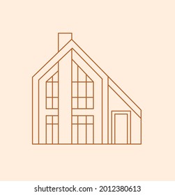 Minimalistic scandinavian house. Outline simple vector logo hotel business, boarding house, hostel, rental housing, real estate. Linear vector illustration.