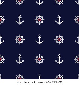 Minimalistic sea style seamless vector pattern with anchors and helms