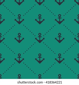 Minimalistic sea style seamless vector pattern with anchors