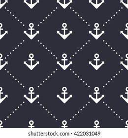 Minimalistic sea style seamless vector pattern with anchors