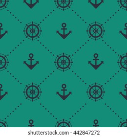 Minimalistic sea style seamless vector pattern with anchors