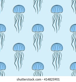 Minimalistic seamless background with blue jellyfish