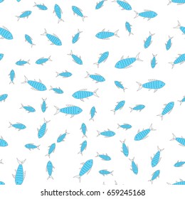 Minimalistic seamless background with a fish. Vector illustration in a linear color style.