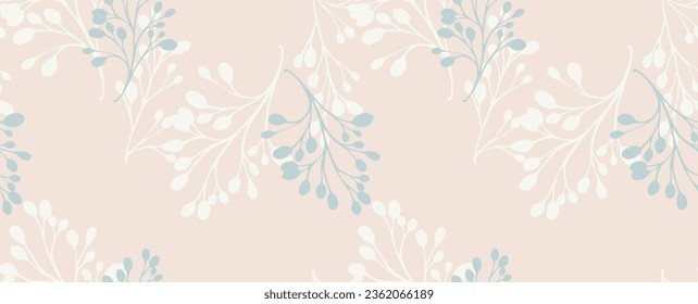 Minimalistic seamless background with  trendy, artistic silhouette branches. Vector hand drawn sketch. Template for design, textile, fashion, print, surface design, paper, cover, fabric