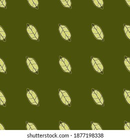 Minimalistic seamless citrus pattern with lemon hand drawn shapes. Abstract artwork with green background. Vector illustration for seasonal textile prints, fabric, banners, backdrops and wallpapers.