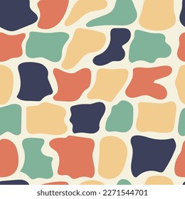 Minimalistic seamless color pattern of arbitrary shapes in a retro palette
