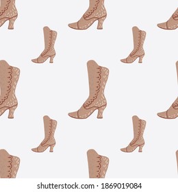 Minimalistic seamless fashion pattern with beige boots silhouettes. Light background. Vector illustration for seasonal textile prints, fabric, banners, backdrops and wallpapers.