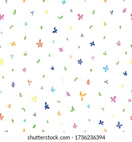 A minimalistic seamless flowers and leaves pattern with bright colour scheme. Abstract vector illustration. 