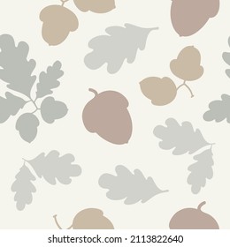 Minimalistic seamless forest pattern acorns and oak leaves