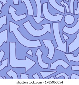 Patrón geométrico minimalista sin fisuras con símbolo de flechas. Fondo de tonos azules. Perfecto para envolver papel, papel pintado, textil, tela. Ilustración vectorial.