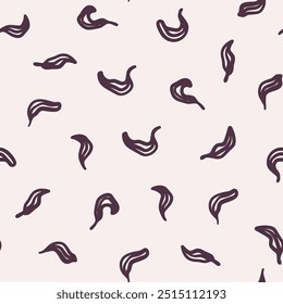 Minimalistic seamless pattern of abstract falling leaves on a beige background. Hand-drawn black line art. Cozy fall season. Autumn nature. Vector design