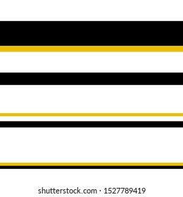 Minimalistic seamless pattern. Black and gold horizontal stripes isolated on white background. Vector illustration for wallpaper, textile, wrapping paper, holiday decoration. Strict stylish design