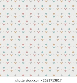 Minimalistic seamless pattern with colorful geometric shapes. Pastel colored subtle background for for textiles, children’s decor, shirts, linen, kitchen cloth