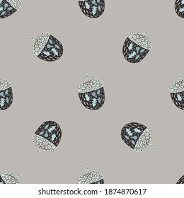 Minimalistic seamless pattern with dark grey ornamental chestnut print. Grey background. Stock illustration. Vector design for textile, fabric, giftwrap, wallpapers.