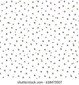 Minimalistic seamless pattern with drawn dots and circles. Vector seamless texture.