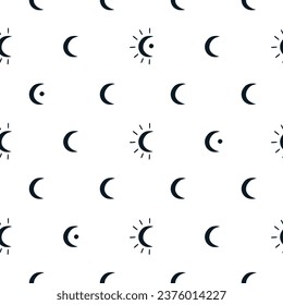 Minimalistic seamless pattern featuring the moon, a simplistic yet elegant design, perfect for a modern and understated aesthetic. Black and white lunar repeat design