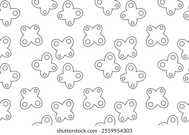 Minimalistic seamless pattern featuring outlined butterfly shapes with circular details, perfect for coloring.