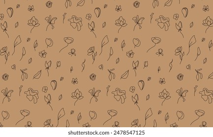 patrón minimalista sin fisuras con flores y hojas, dibujo de una línea, arte de línea