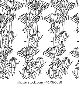 minimalistic seamless pattern with  hand drawn  dandelions on white background