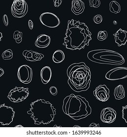 Minimalistic seamless pattern with Hand-drawn elements for textile design. Black and white, clean, simple monochrome design