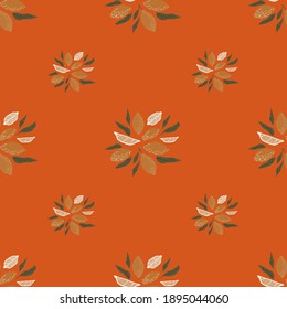 Minimalistic seamless pattern with lemon simple silhouette print. Orange background. Vector illustration for seasonal textile prints, fabric, banners, backdrops and wallpapers.