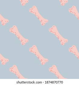 Minimalistic seamless pattern with light pink bones elements. Blue background. Decorative halloween backdrop. Vector illustration for seasonal textile prints, fabric, banners, backdrops and wallpapers