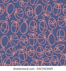 Minimalistic seamless pattern of linear Easter eggs